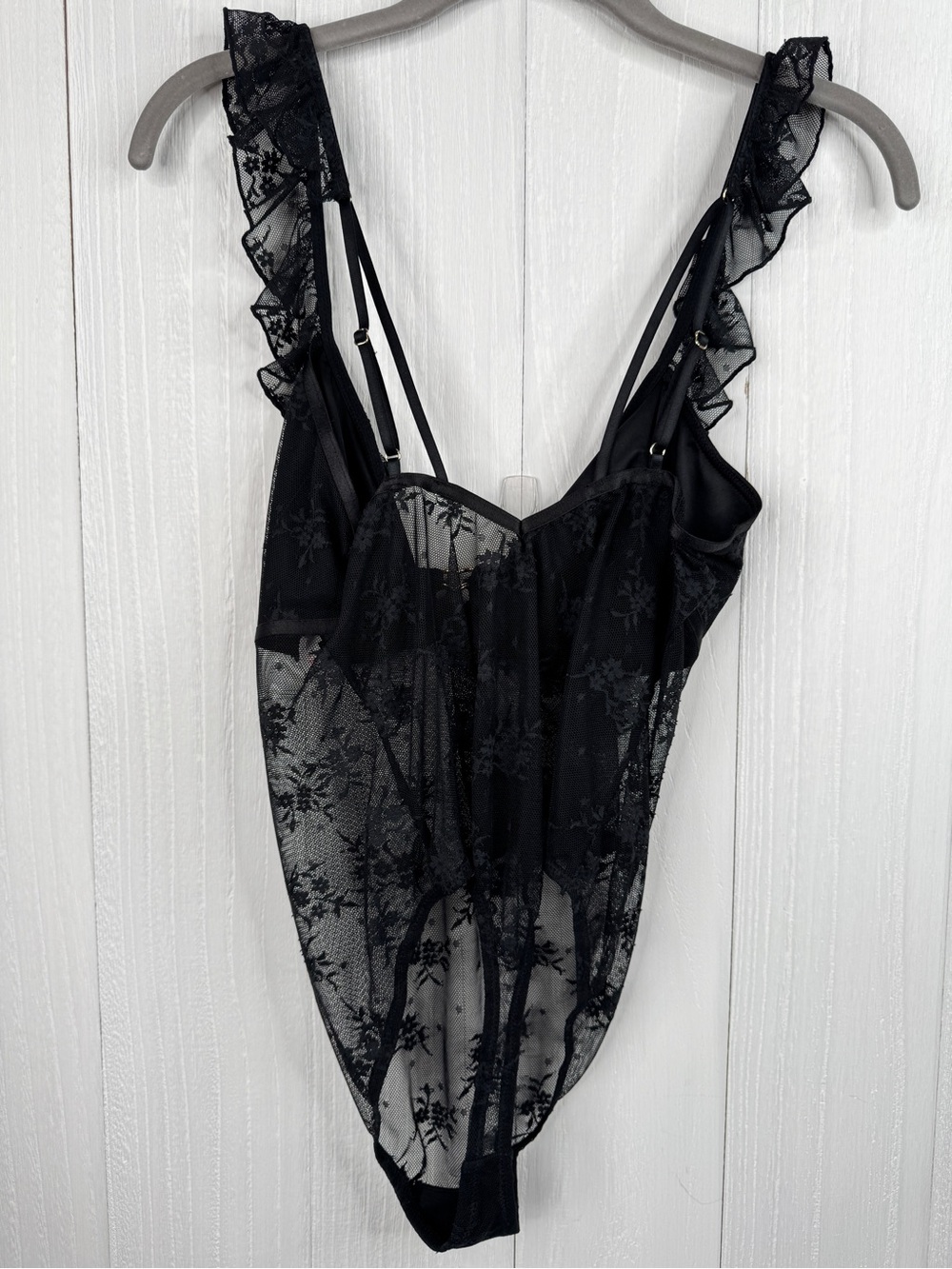 Colsie Black Sheer Lace Ruffle Strap Teddy - Picture 2 of 7